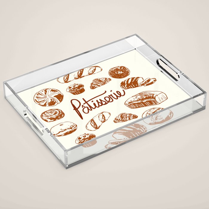 Vintage French Patisserie Bread Bakery Illustration Acrylic Tray Gallery Image 1