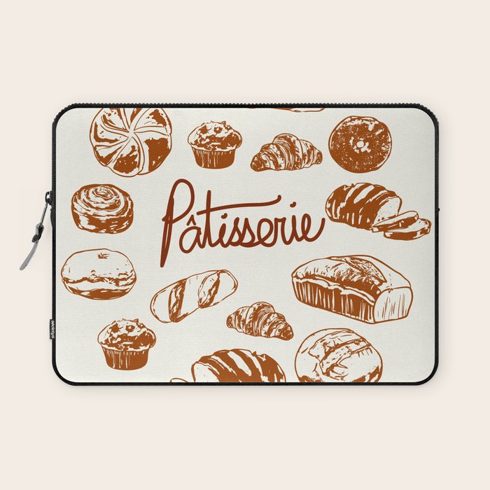 Vintage French Patisserie Bread Bakery Illustration Laptop Sleeve Gallery Image 1