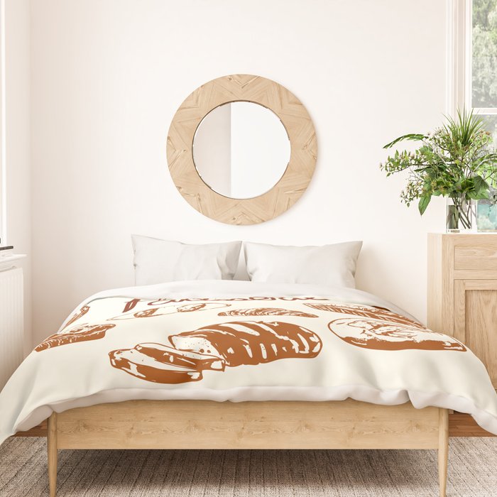Vintage French Patisserie Bread Bakery Illustration Duvet Cover Gallery Image 3