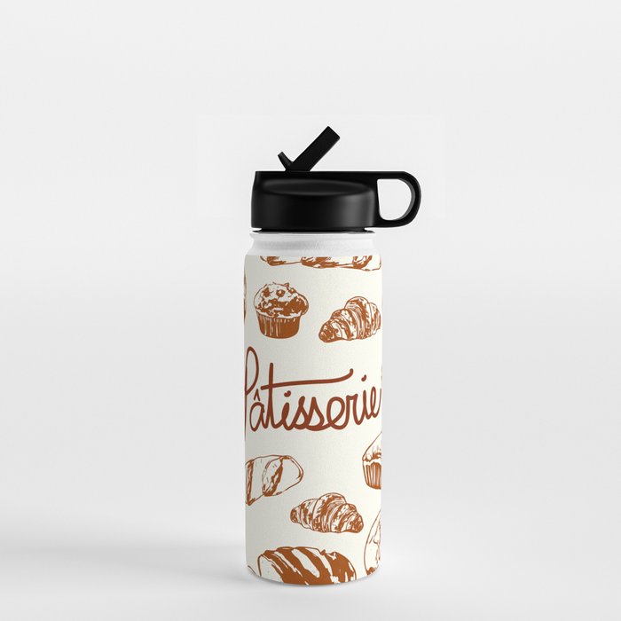 Vintage French Patisserie Bread Bakery Illustration Water Bottle Gallery Image 1