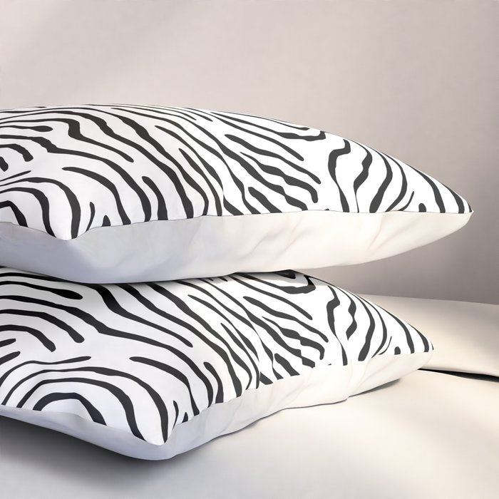 Black and white zebra stripe print art pattern Pillow Sham Gallery Image 3