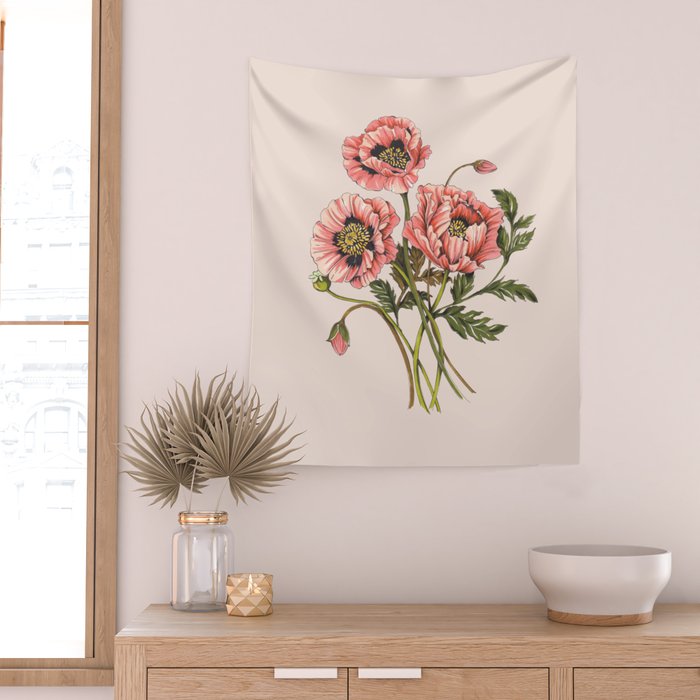 Pink Shirley Poppies  Wall Tapestry Gallery Image 2