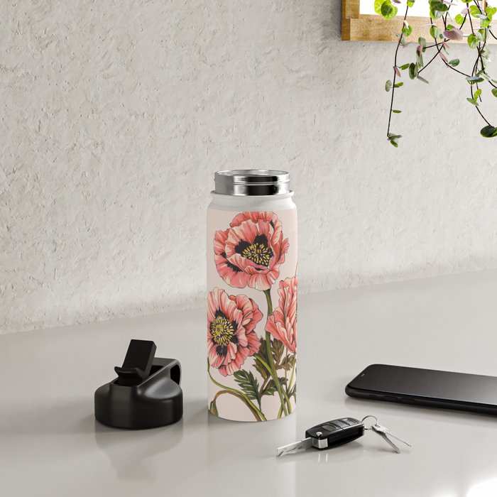 Pink Shirley Poppies  Water Bottle Gallery Image 4