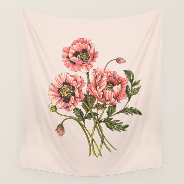Pink Shirley Poppies  Wall Tapestry Gallery Image 1