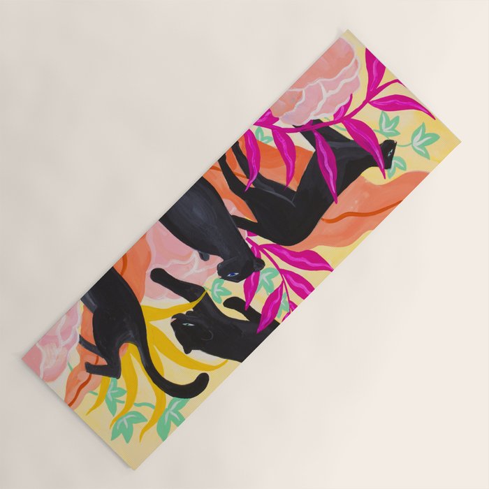 Black Panthers in Exotic Garden Yoga Mat Gallery Image 1