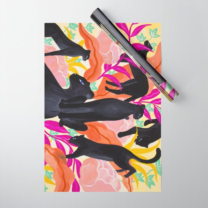 Black Panthers in Exotic Garden Wrapping Paper Gallery Image 1