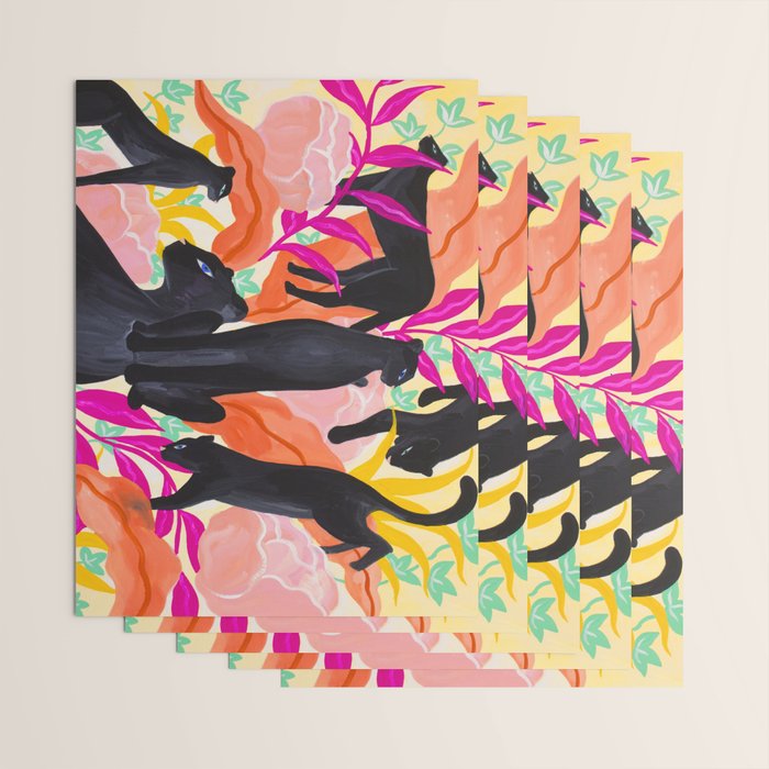 Black Panthers in Exotic Garden Wrapping Paper Gallery Image 3