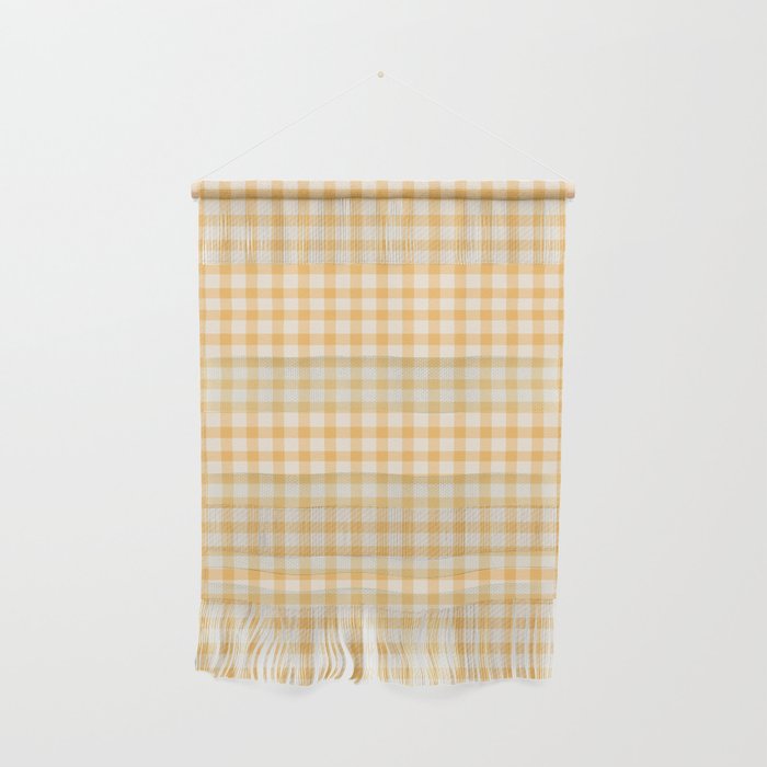 Gingham Checkered Patchwork in Orange Yellow. Wall Hanging Gallery Image 1