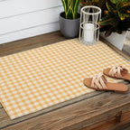 Gingham Checkered Patchwork in Orange Yellow. Outdoor Rug Gallery Image 2