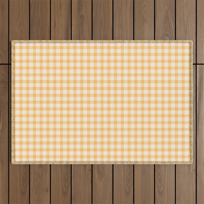 Gingham Checkered Patchwork in Orange Yellow. Outdoor Rug Gallery Image 1
