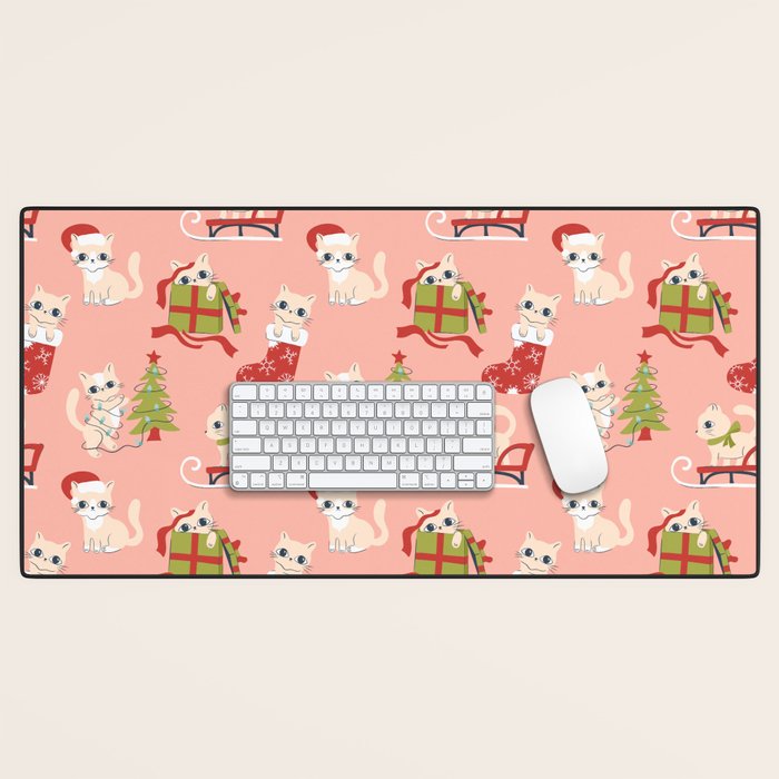 Cute Christmas Cats Desk Mat Gallery Image 1