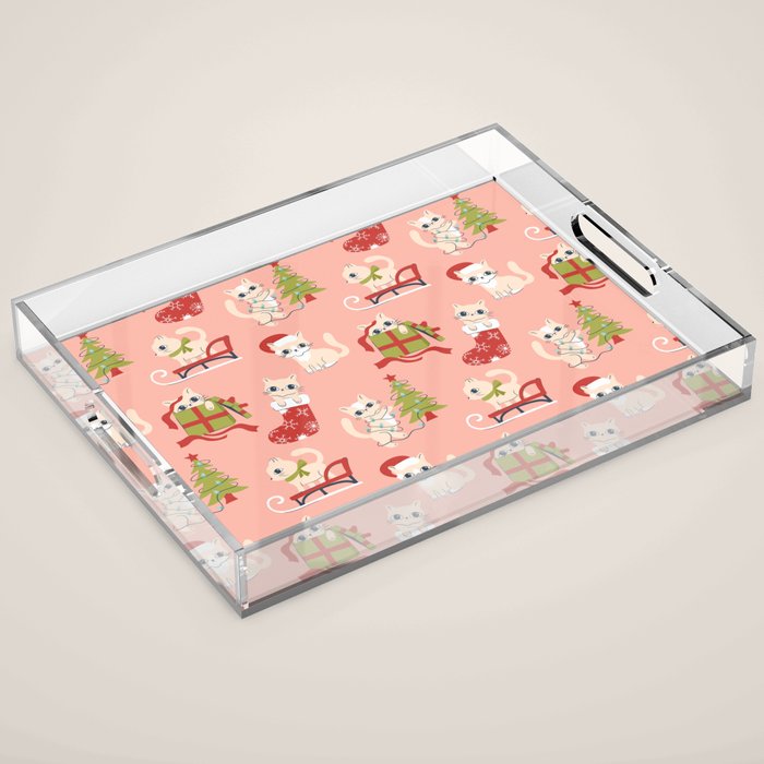 Cute Christmas Cats Acrylic Tray Gallery Image 1