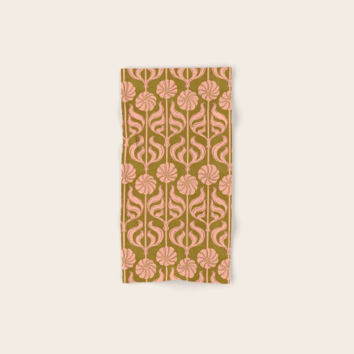 Hand-Drawn Pink And Olive Green Botanical Floral Pattern Bath Towel Gallery Image 1