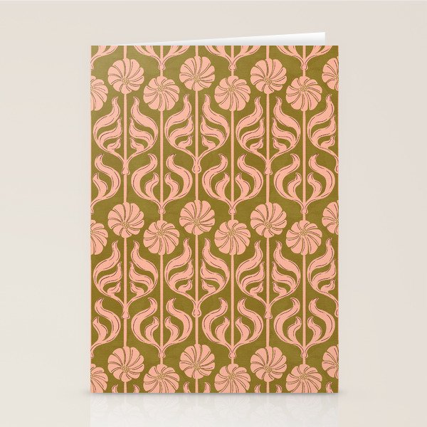 Hand-Drawn Pink And Olive Green Botanical Floral Pattern Stationery Card Gallery Image 2