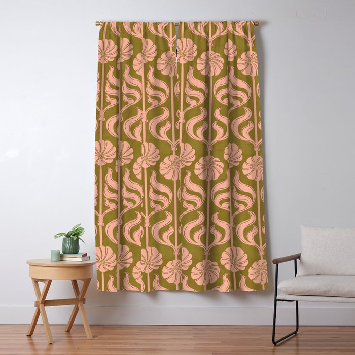 Hand-Drawn Pink And Olive Green Botanical Floral Pattern Window Curtain Gallery Image 5