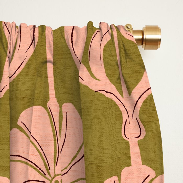Hand-Drawn Pink And Olive Green Botanical Floral Pattern Window Curtain Gallery Image 2