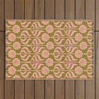 Hand-Drawn Pink And Olive Green Botanical Floral Pattern Outdoor Rug Gallery Image 1