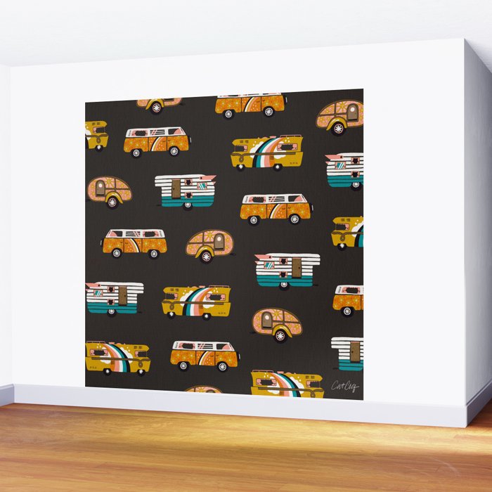 Retro Road Trip - Charcoal Wall Mural Gallery Image 2