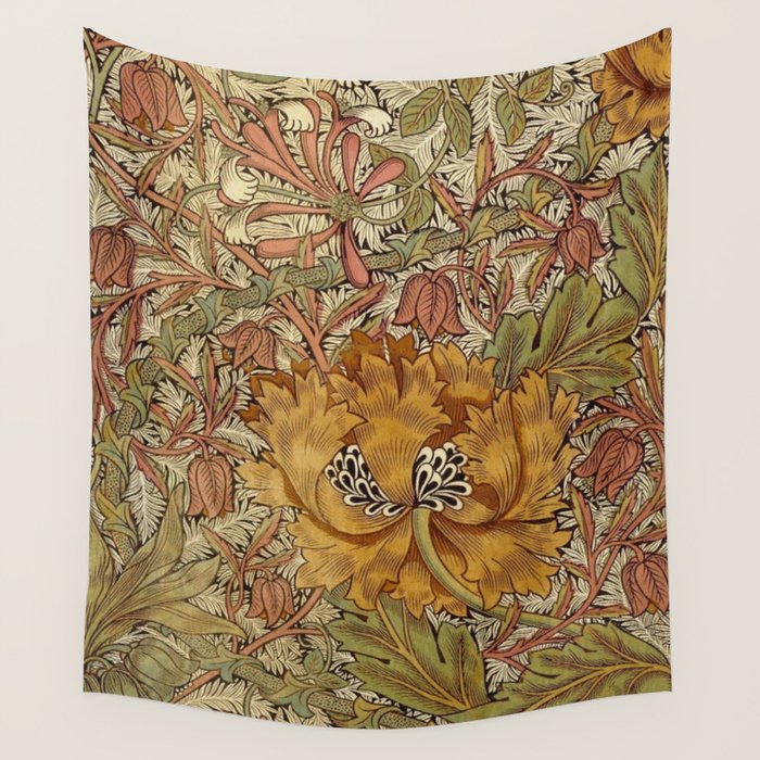 William Morris Vintage Autumnal Honeysuckle & and Tulip 1876 Wall Tapestry Gallery Image 1