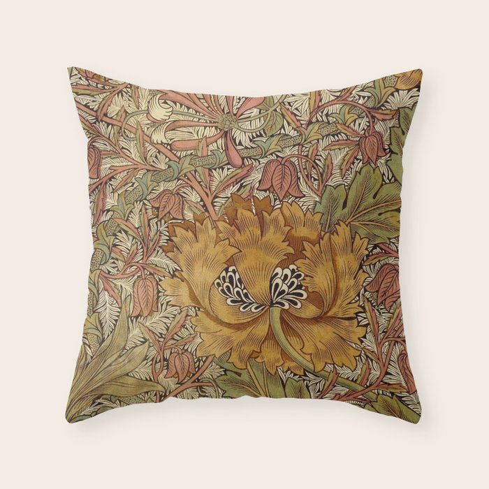 William Morris Vintage Autumnal Honeysuckle & and Tulip 1876 Throw Pillow Gallery Image 6