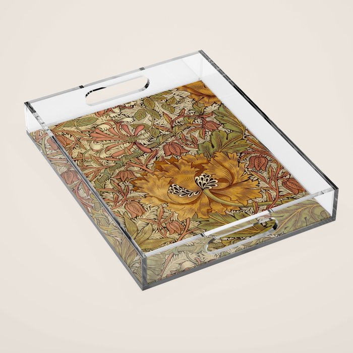 William Morris Vintage Autumnal Honeysuckle & and Tulip 1876 Acrylic Tray Gallery Image 1