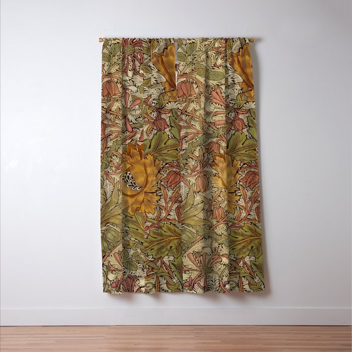 William Morris Vintage Autumnal Honeysuckle & and Tulip 1876 Window Curtain Gallery Image 3