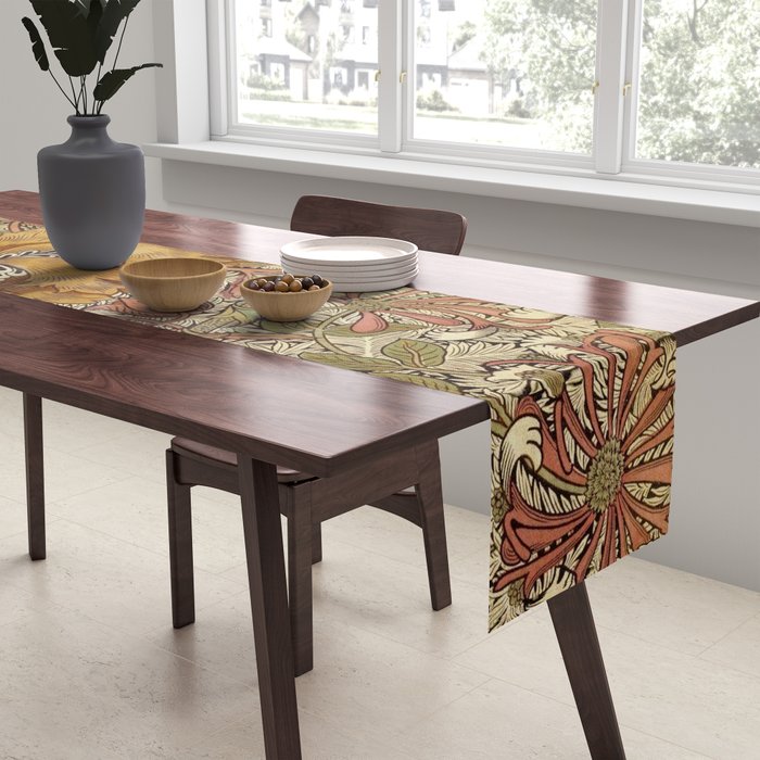 William Morris Vintage Autumnal Honeysuckle & and Tulip 1876 Table Runner Gallery Image 2