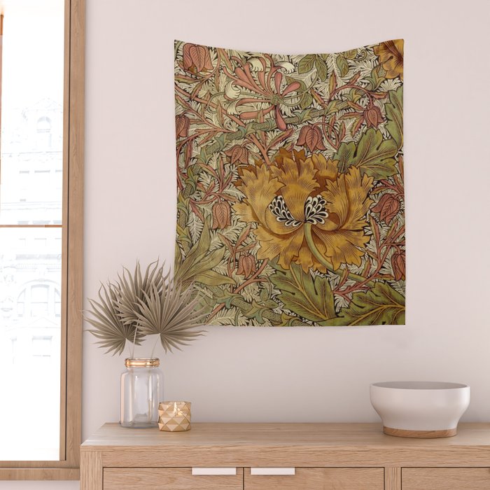 William Morris Vintage Autumnal Honeysuckle & and Tulip 1876 Wall Tapestry Gallery Image 2