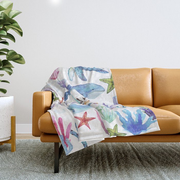 under the sea watercolor Throw Blanket Gallery Image 1