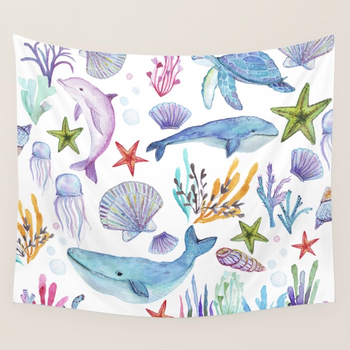 under the sea watercolor Wall Tapestry Gallery Image 4