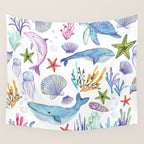 under the sea watercolor Wall Tapestry Gallery Image 4