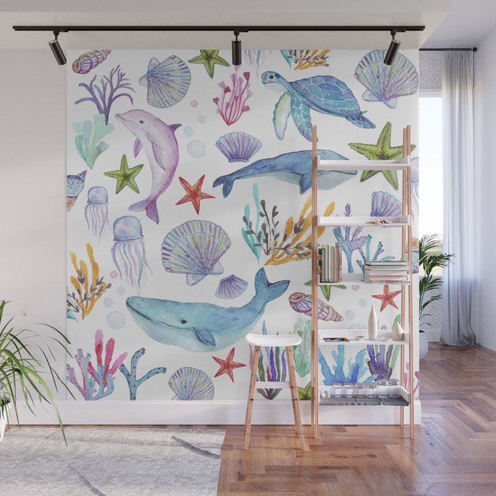 under the sea watercolor Wall Mural Gallery Image 1