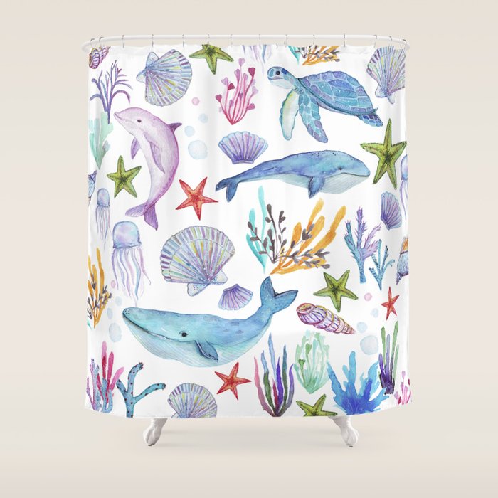 under the sea watercolor Shower Curtain Gallery Image 1