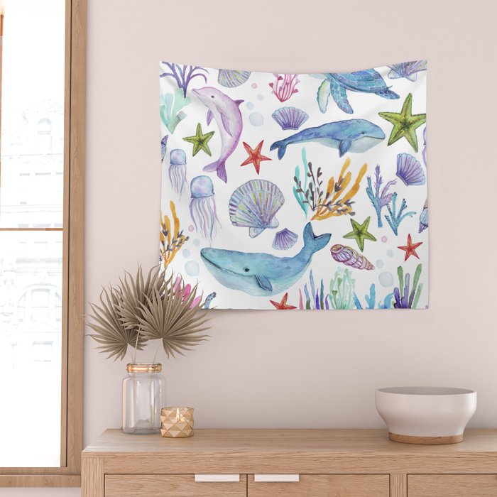 under the sea watercolor Wall Tapestry Gallery Image 2