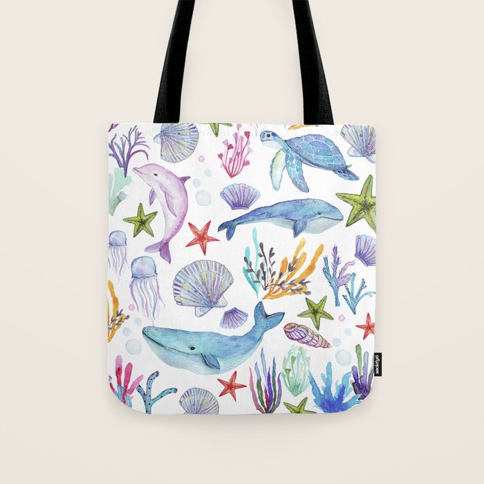 under the sea watercolor Tote Bag Gallery Image 1
