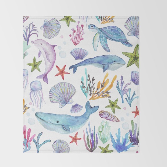 under the sea watercolor Throw Blanket Gallery Image 2