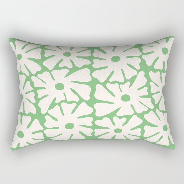 Mid-Century Flowers in Green & White Rectangular Pillow Gallery Image 1