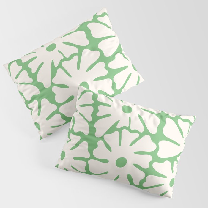 Mid-Century Flowers in Green & White Pillow Sham Gallery Image 1