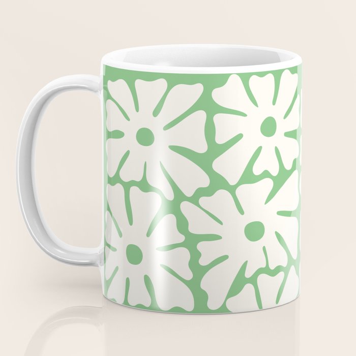 Mid-Century Flowers in Green & White Coffee Mug Gallery Image 3