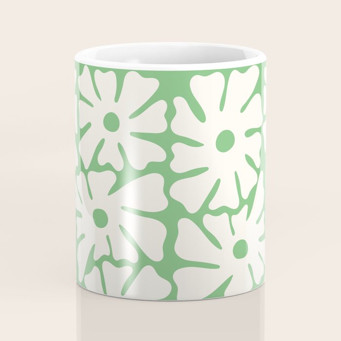 Mid-Century Flowers in Green & White Coffee Mug Gallery Image 4