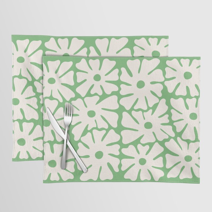 Mid-Century Flowers in Green & White Placemat Gallery Image 1