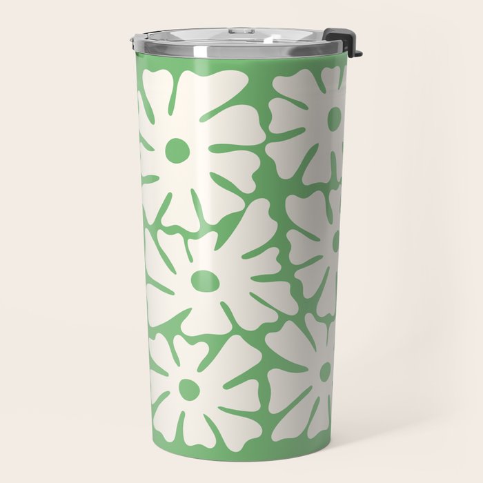 Mid-Century Flowers in Green & White Travel Mug Gallery Image 2