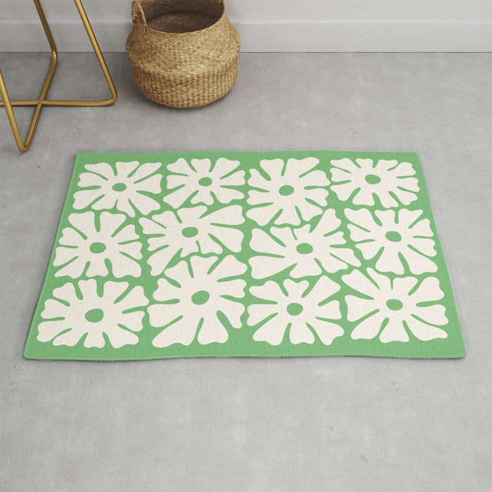 Mid-Century Flowers in Green & White Rug Gallery Image 1