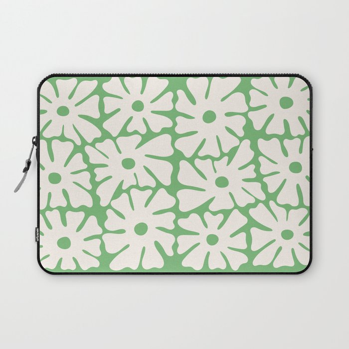 Mid-Century Flowers in Green & White Laptop Sleeve Gallery Image 1