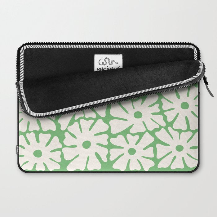 Mid-Century Flowers in Green & White Laptop Sleeve Gallery Image 2