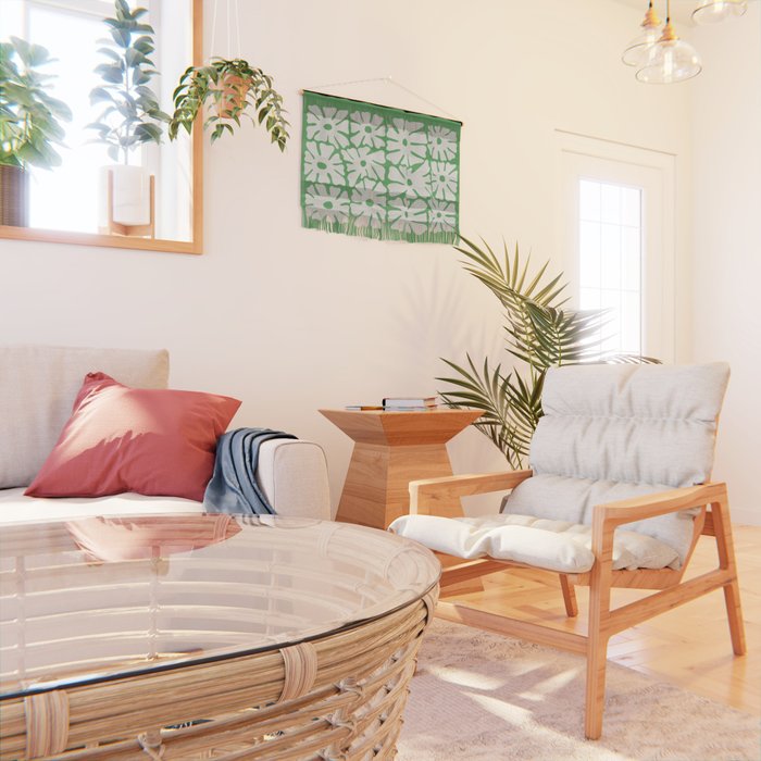 Mid-Century Flowers in Green & White Wall Hanging Gallery Image 2