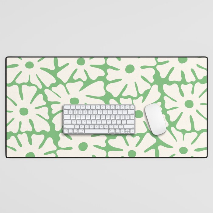Mid-Century Flowers in Green & White Desk Mat Gallery Image 1