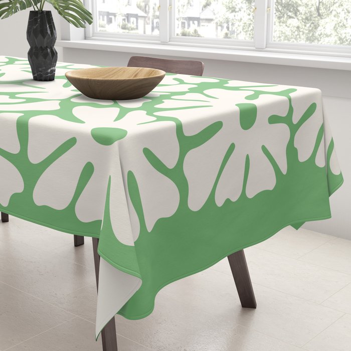 Mid-Century Flowers in Green & White Tablecloth Gallery Image 3