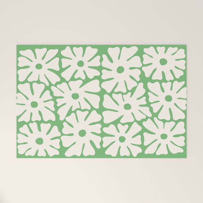 Mid-Century Flowers in Green & White Welcome Mat Gallery Image 1