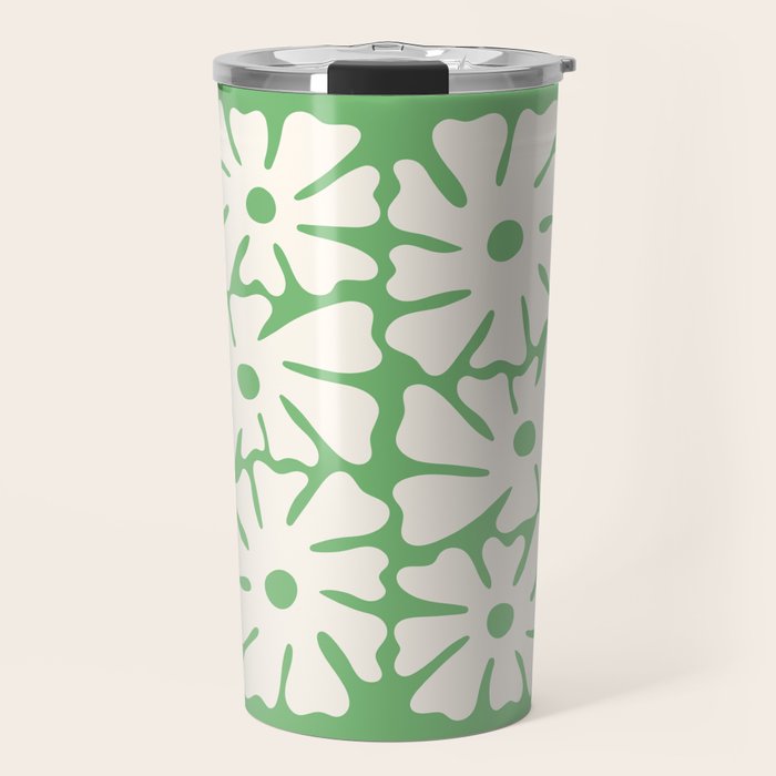 Mid-Century Flowers in Green & White Travel Mug Gallery Image 1